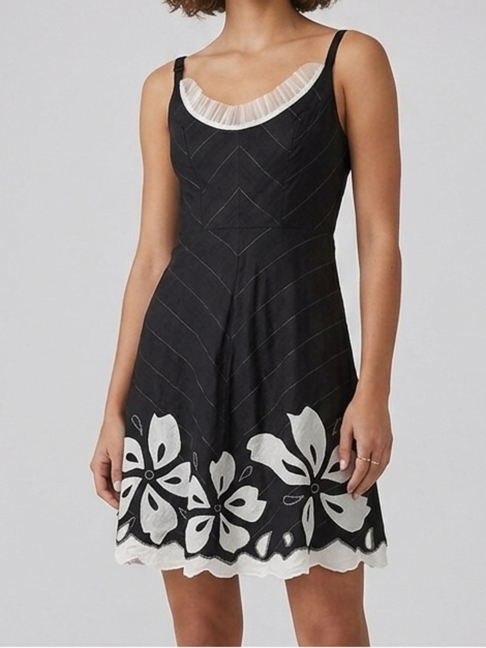 Y2K Black and White Floral‎ A-Line Mini Dress Size 4 Small